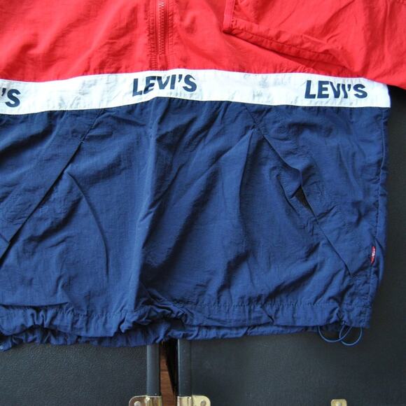 Levi Strauss & Co. Small Red White & Blue Hooded Quarter Zip Windbreaker Jacket - Picture 3 of 6